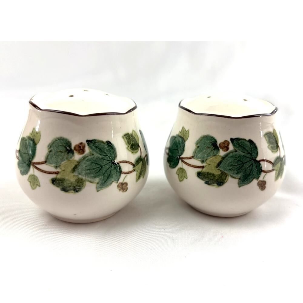VTG‎ Green Ivy Plant Salt and Pepper Ceramic Shakers Japan Set